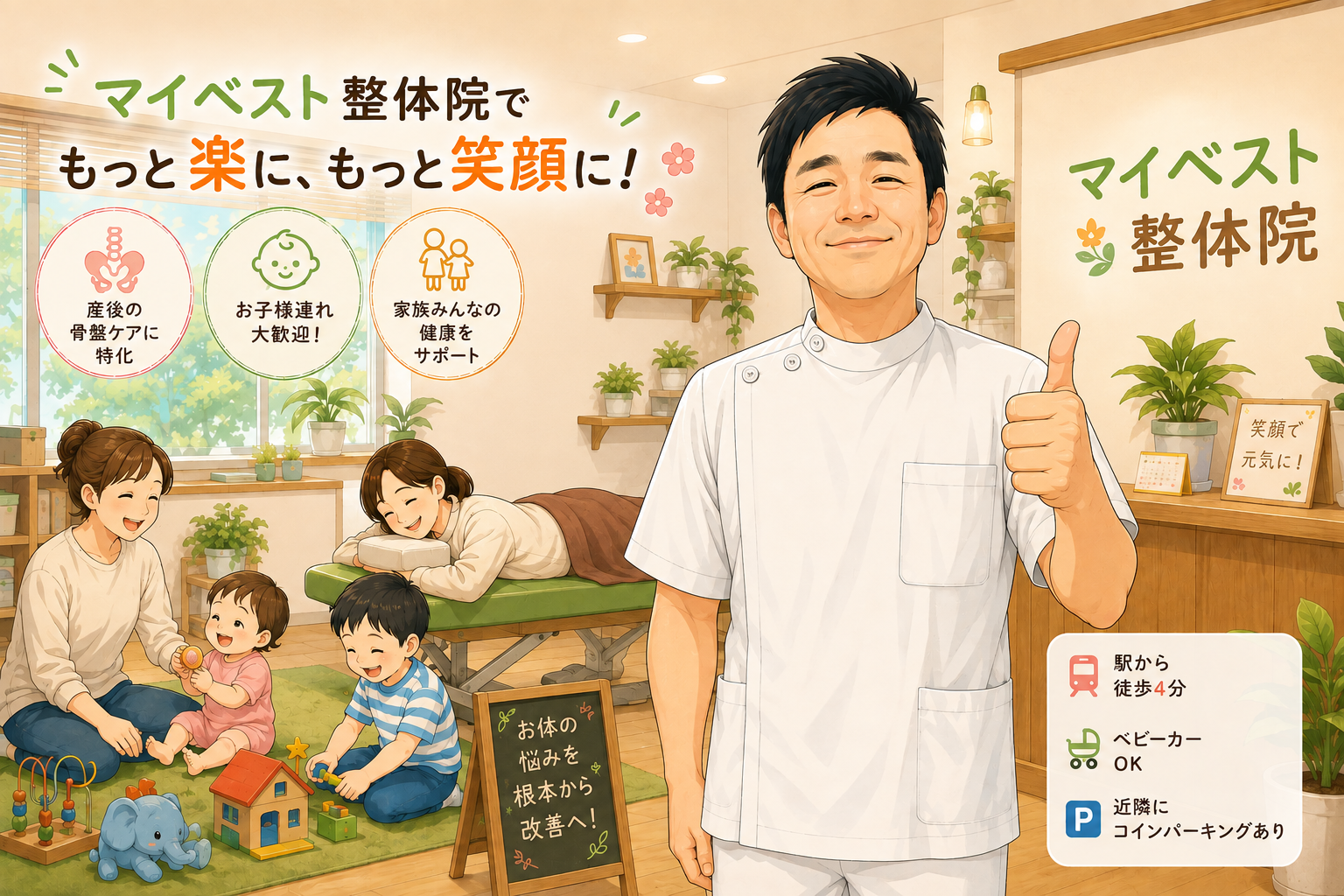 女性とお子様の笑顔があふれる整体院